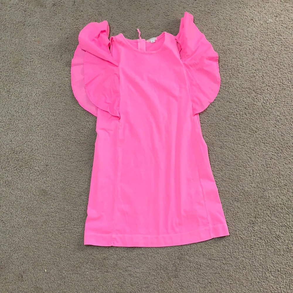 Bright pink crewcuts casual dress with shoulder openings and flared sleeves.